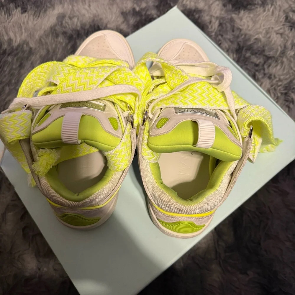 Authentic Lanvin Cream and Neon Yellow Women's Sneakers - Picture 2 of 10